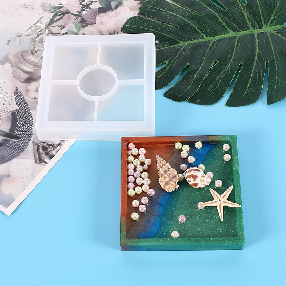 Tray Coaster Silicone Mold DIY Geometric Round Square Heart Hexagon Coaster Storage Plate Epoxy Resin Mold Home Decor