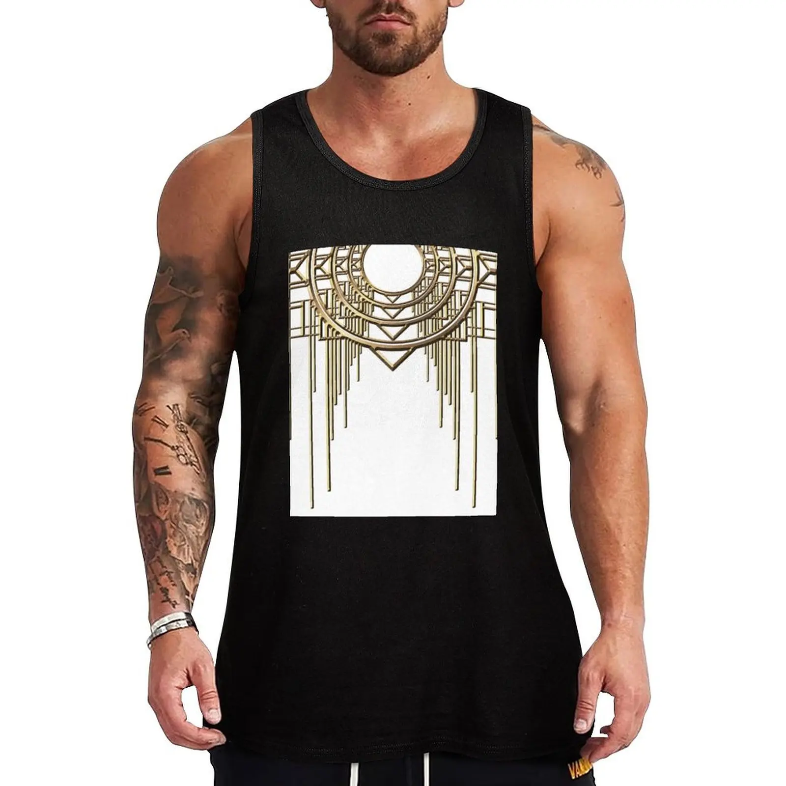 

Elegant art deco vintage metal design in white gold Tank Top Basic Tank Top for Daily Wear Comfort Soft Fabric