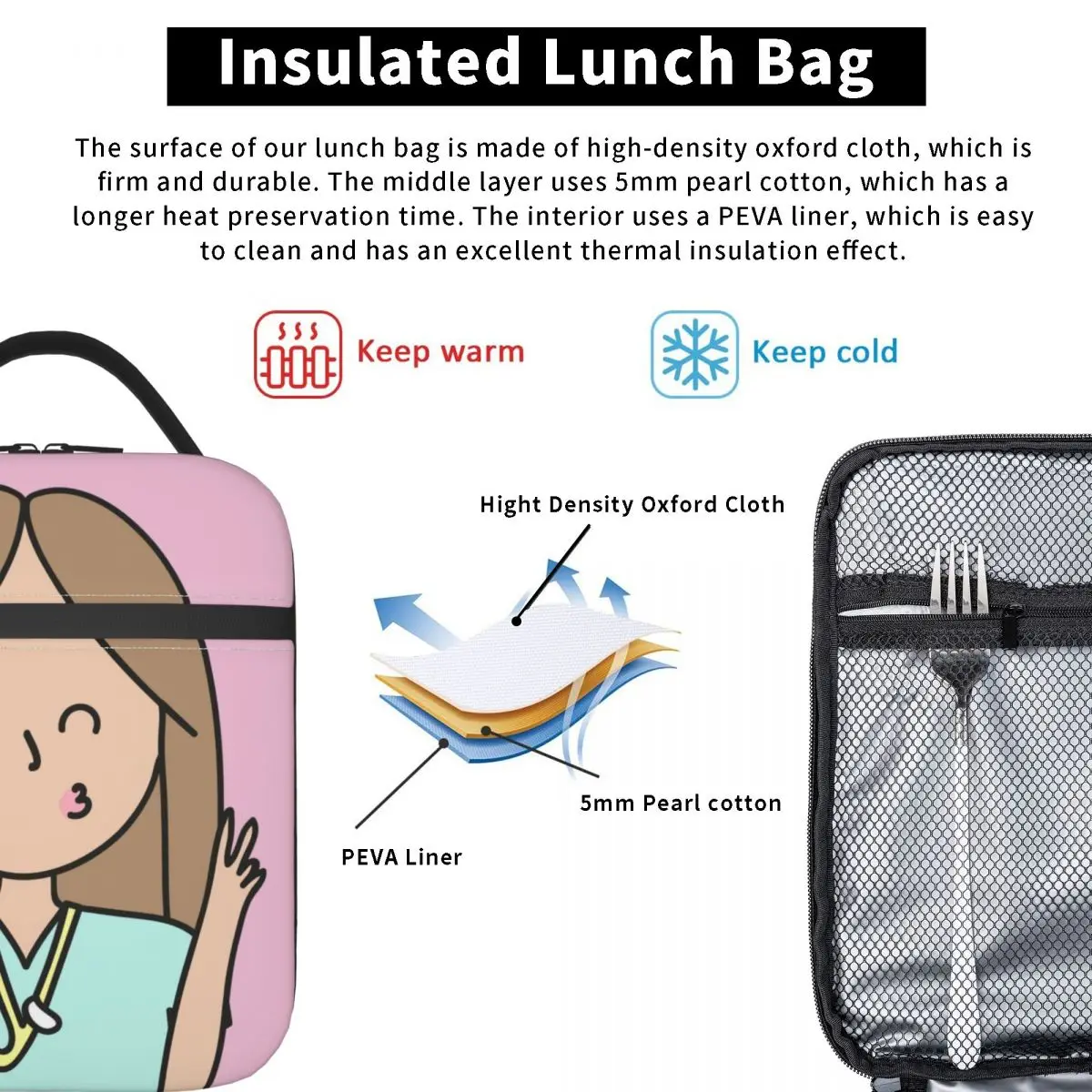 Enfermera En Apuros Doctor Nurse Medical Thermal Insulated Lunch Bag Women Lunch Tote for Outdoor Camping Travel Food Bento Box