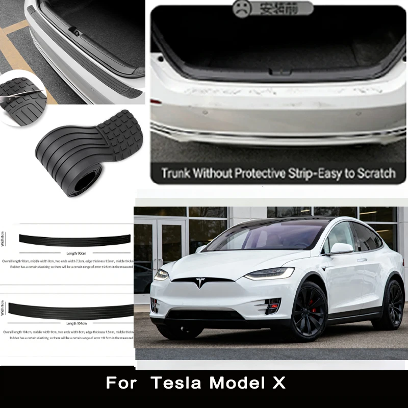 

For Tesla Model X Rear Trunk Guard Plate Sticker Car Rear Bumper Trim Anti-Kicked Scratch Protector Sticker Strip