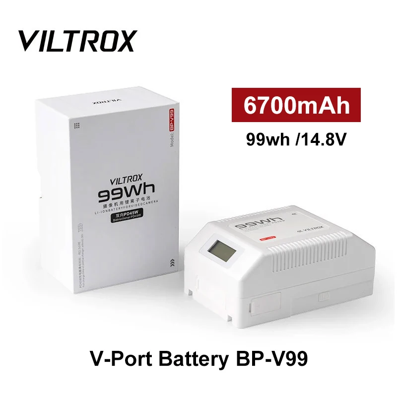 

VILTROX BP-V99 V-Port Battery, 99Wh 6700mAh, Supports 45W PD USB-C Rapid Charger for Camcorders,Cameras,Monitors,High Capacity