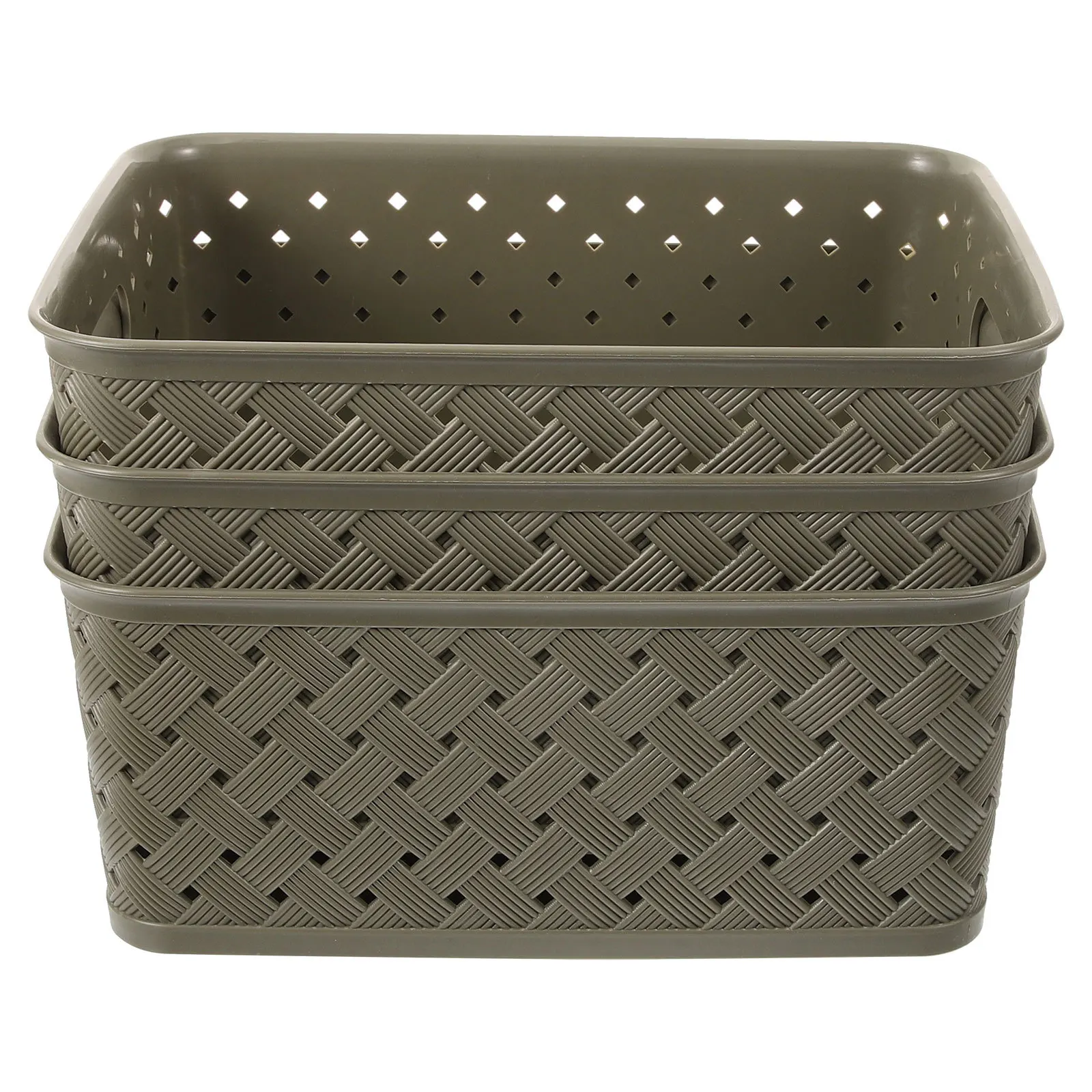 

3Pcs Plastic Woven Basket with Handle Multipurpose Storage Organizer for Office Kitchen Bathroom Desktop Desktop Woven Basket