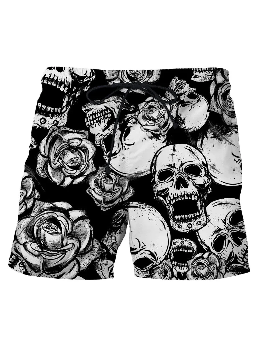 Hawaiian Men's Swim Trunks Skull 3D  Print Beach Shorts Quick Dry Outdoor Leisure Sports Shorts Swimwear Fashion Men's Shorts