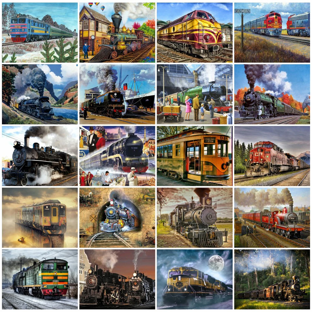 AZQSD 5D DIY Diamond Mosaic Train Full Square Drill Diamond Embroidery Landscape Cross Stitch Painting Art Home Decor