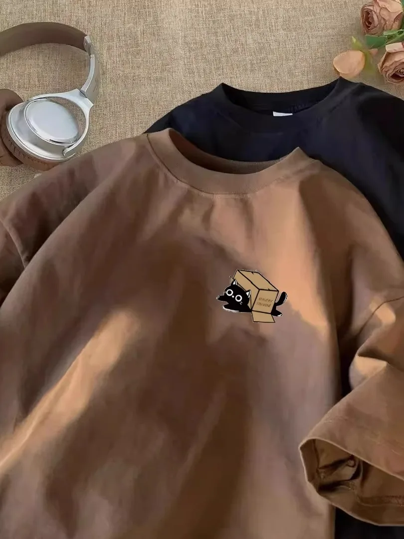 

Летняя хлопковая футболка с мультяшным принтом, свободного кроя, модная, с защитой от солнца, с круглым вырезом, для мужчин и женщин