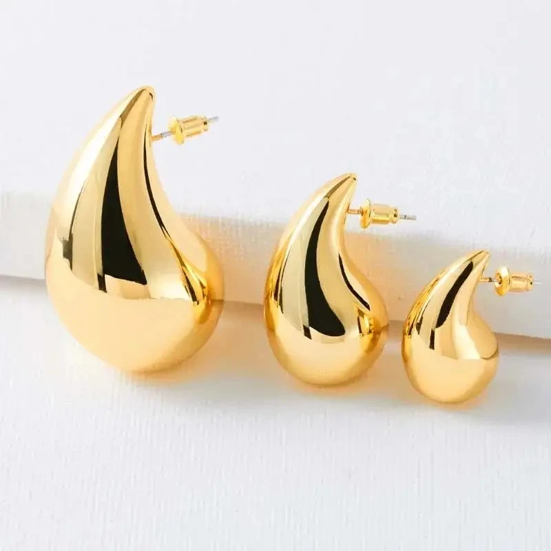 Vintage Smooth Gold Color Exaggerate Dupes Teardrop Chunky Bottega Stud Earring Stainless Steel Waterdrop Lightweight Hoops