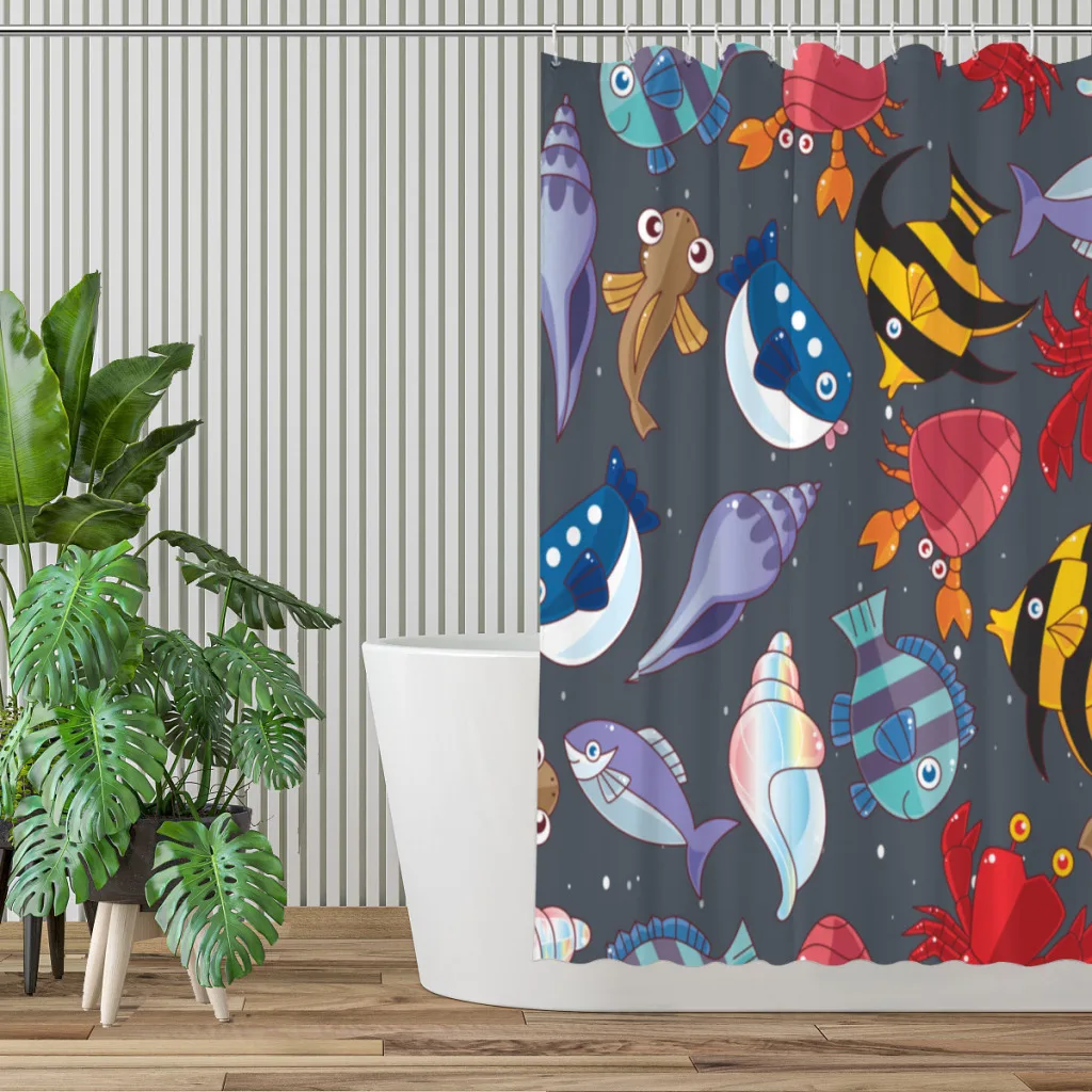 Sea Shell Crab Clown Fish Bathroom Shower Curtains Marine Animals Waterproof Partition Creative Home Decor Bathroom Accessories