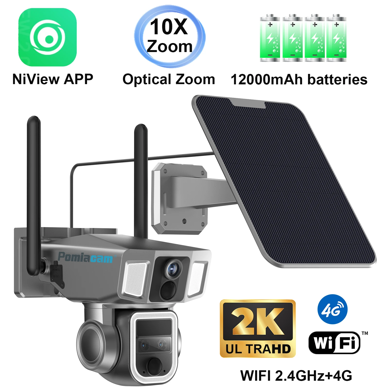 

Y7A Wireless Solar Camera 4G/WIFI Network 2K 4MP Night Vision PTZ Camera w/10X Optical Zoom & Solar Panel Power