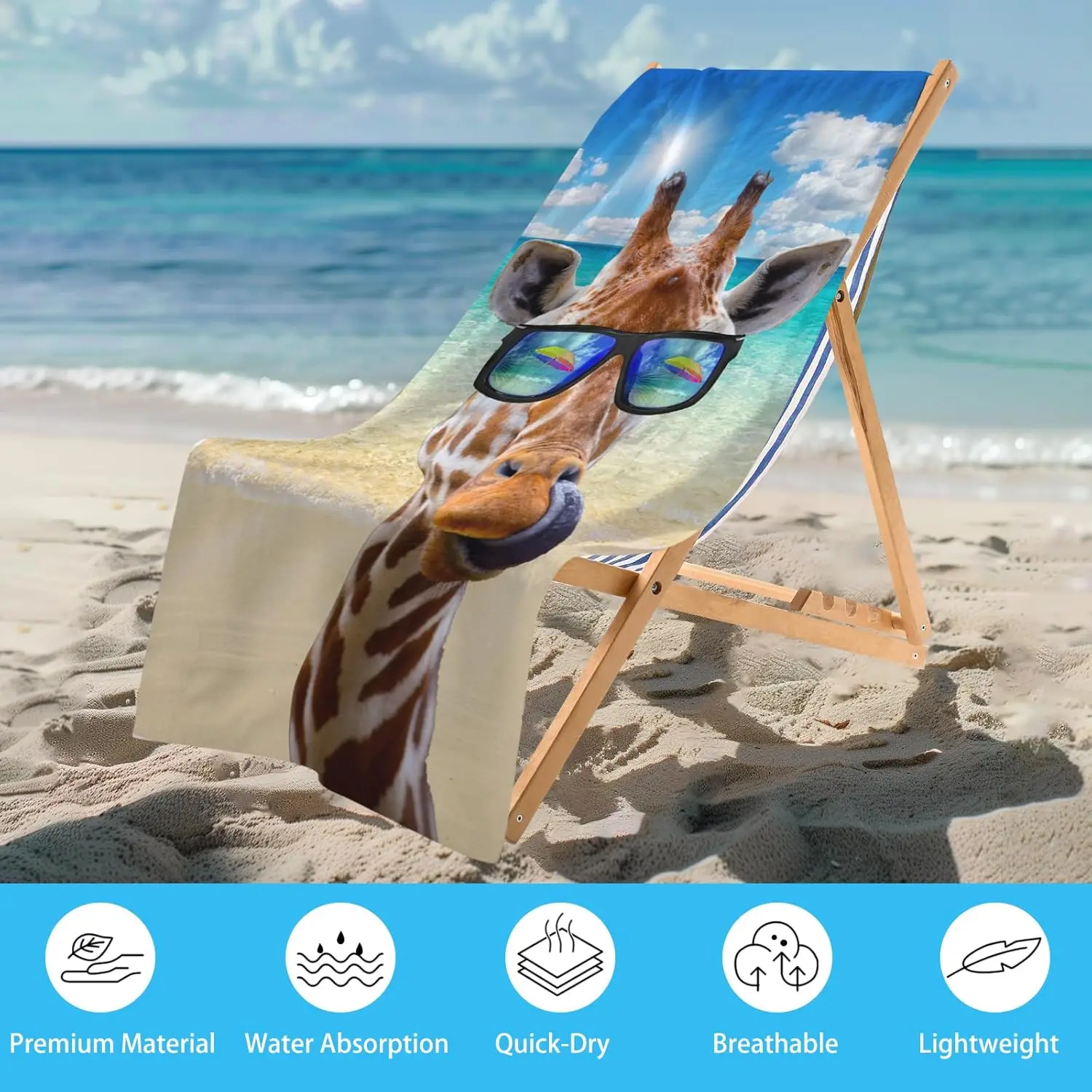 Funny Giraffe Beach Towel 31.5x63 Inch Wearing Sunglasses Animal Print Soft Microfiber Quick Dry Bath Towel for Summer