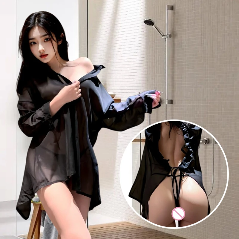 

Sexy lingerie outerwear boyfriend style shirt pajamas uniform temptation birthday gift one size
