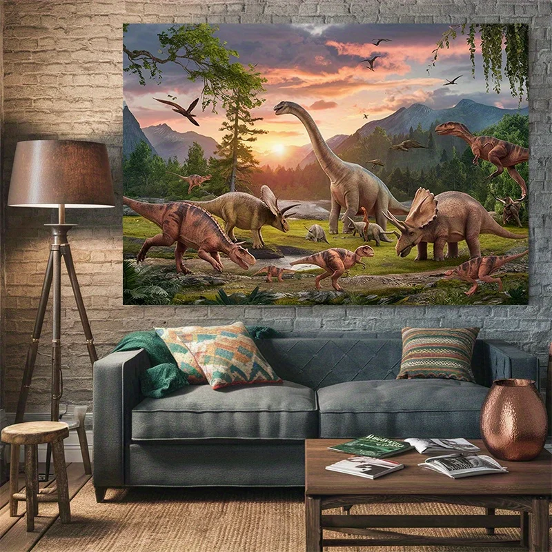 Dinosaur Wall Tapestry Prehistoric Landscape Mural Decor Jurassic Park Theme Room Art Hanging Blanket for Kids Bedroom Nursery