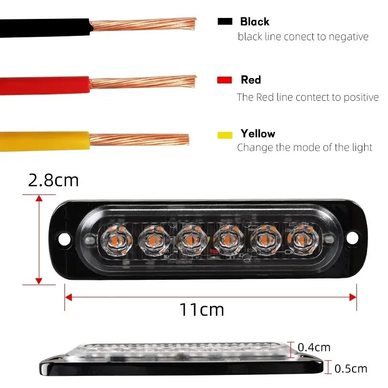 1X Truck LED Strobe Police Warning Light 6SMD Grille Flashing Side Light Bar Car Trailer Beacon Lamp Amber Traffic Light 12V 24V