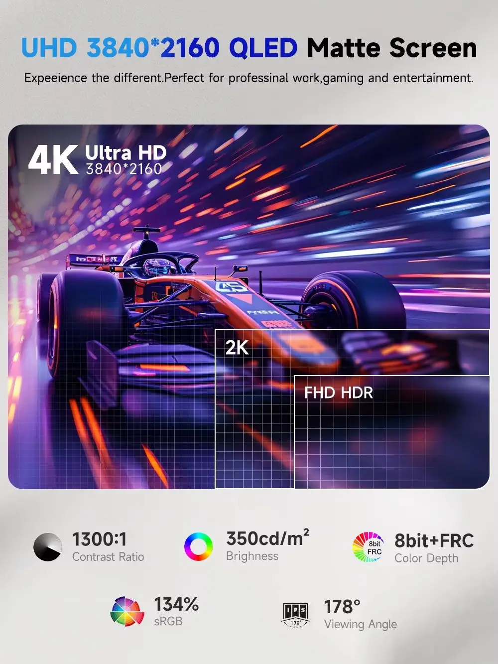EVICIV 23,8" 4K QLED tragbarer Monitor Ultra HD 3840*2160 135%sRGB 350 Nits Freesync Großer zweiter externer Spielbildschirm USB C LS Stand VESA für Mini PC Laptop MAC Telefon PS5 Xbox Schalter