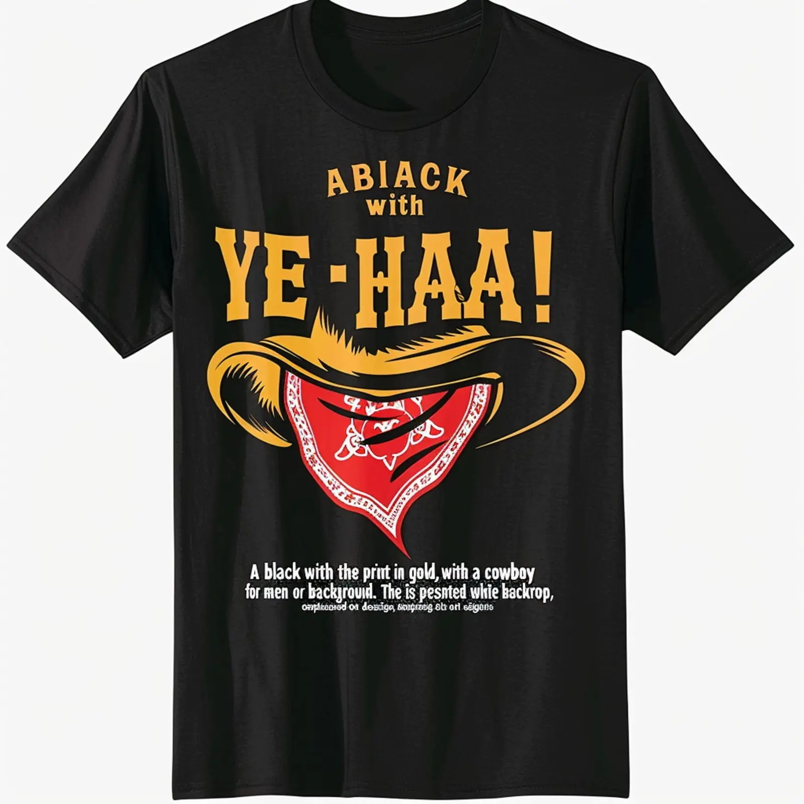 Yeehaw Gold Hat Red Bandana Print Black TShirt Men Women Vintage Style