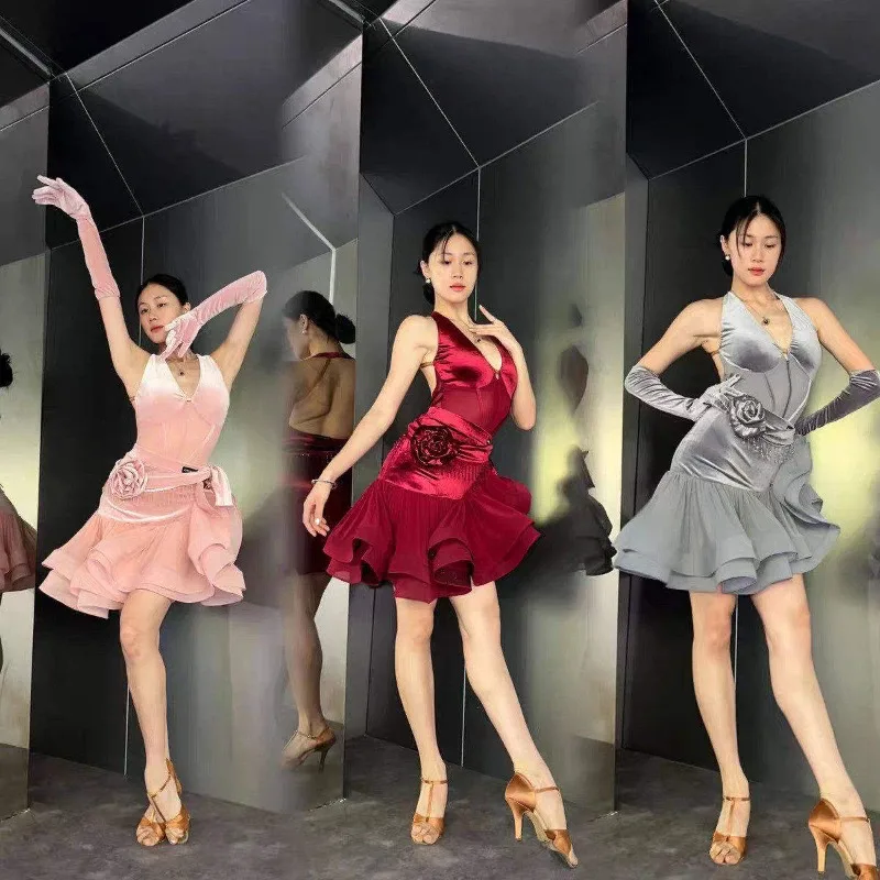 robe-de-danse-latine-personnalisee-pour-femme-ensemble-floral-tenue-d'entrainement-uniforme-de-cours-tenue-d'examen-vetements-de-danse-cha-cha-avec-gants-et-bandeaux-offerts