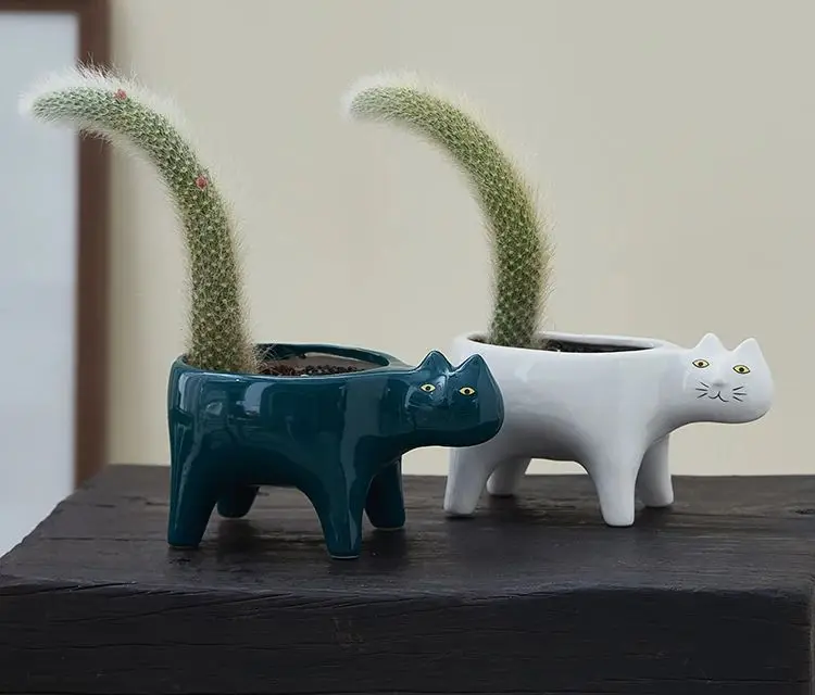 Cute Cat Tail Ceramic Flower Pot Creative Meaty Cartoon 3D Animal Monkey Tail Pillar Home Cactus Flower Pot