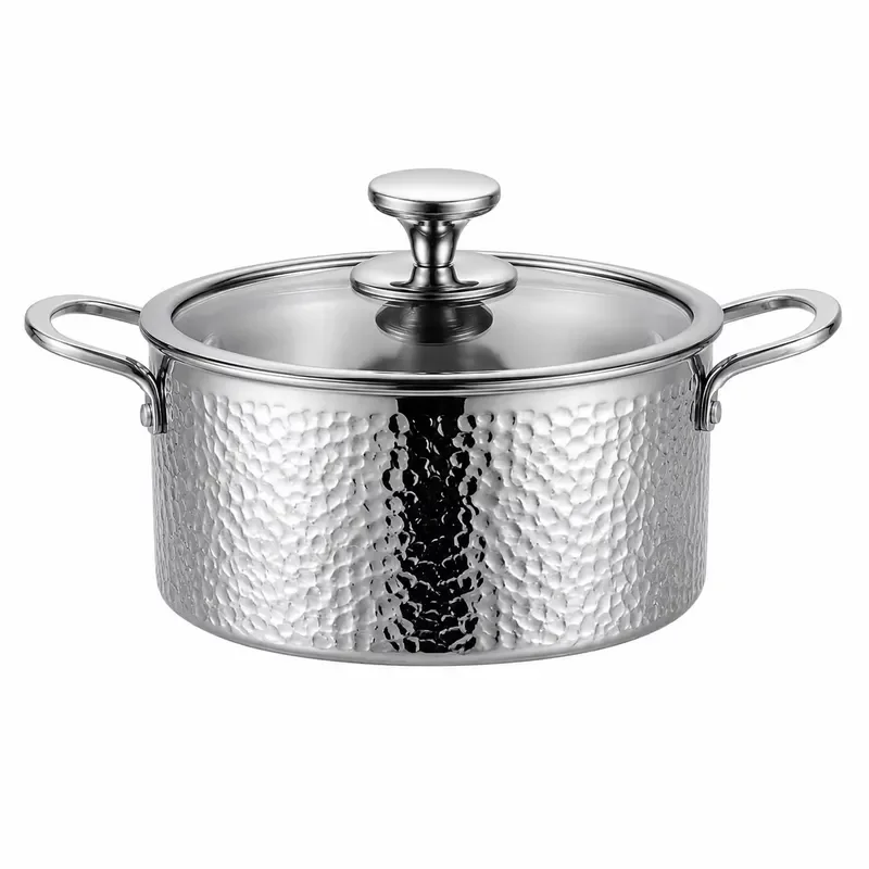 Hammered Stainless Steel Soup Pot With Lid For Induction Cooker