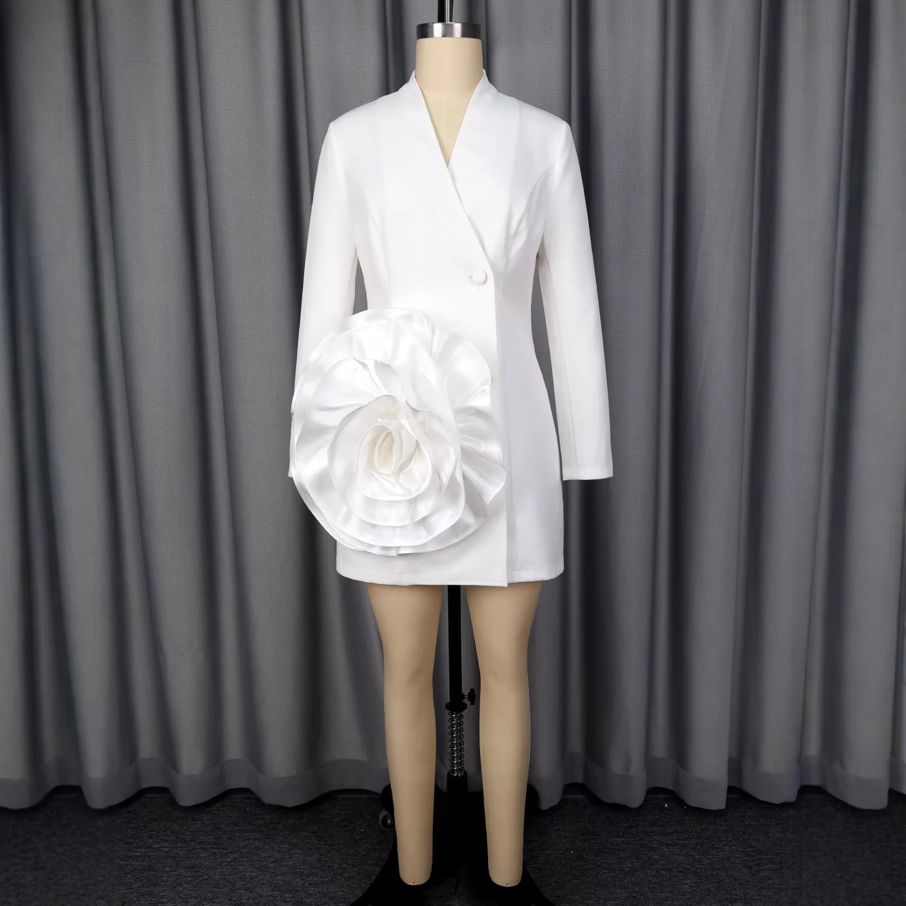 Elegant Party Evening Dashiki African Dresses for Women Summer African Long Sleeve V-neck White Polyester Blazer Dress Outfits