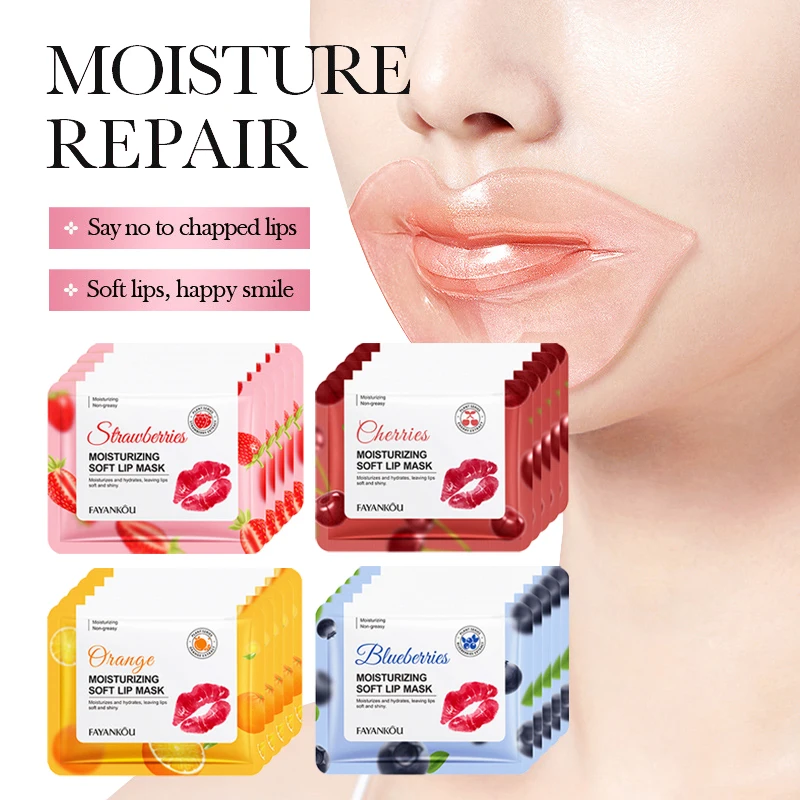 5/10/20pcs Fruit Crystal Collagen Lip Mask Hydrating Lips Moisturizer Plump Cherry Strawberry Lip Patches Lips Plumper Skin Care