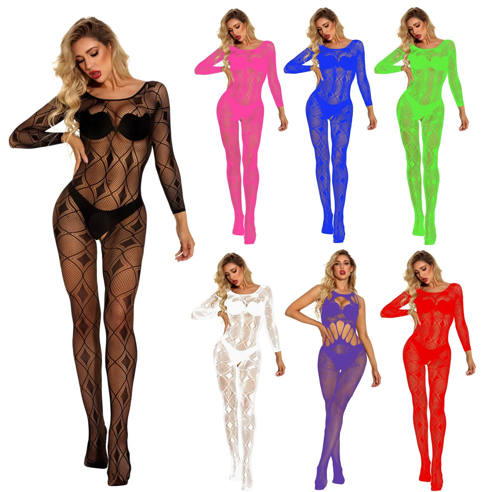 

Women Erotic Bodysuit Sexy Bodystockings Fishnet Open Crotch Catsuit Mesh Tights Lingerie Sleepwear Jumpsuit Teddies Bbaydolls