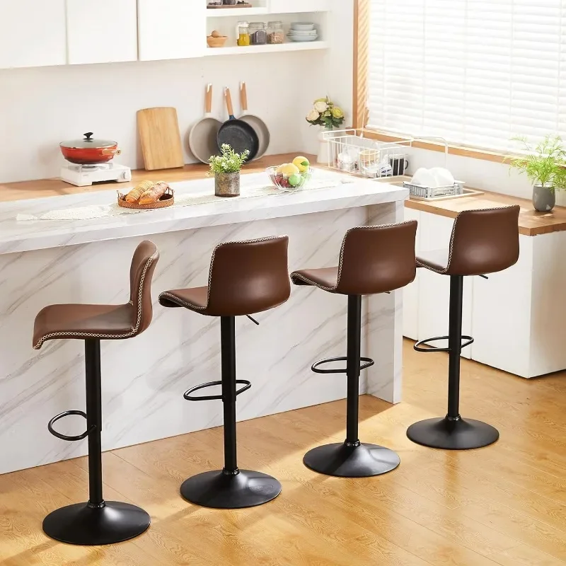 

Swivel Bar Stools Set of 4, Counter Height Bar Stools with Back, Adjustable Bar Stools 24" to 32", Brown Faux Leather