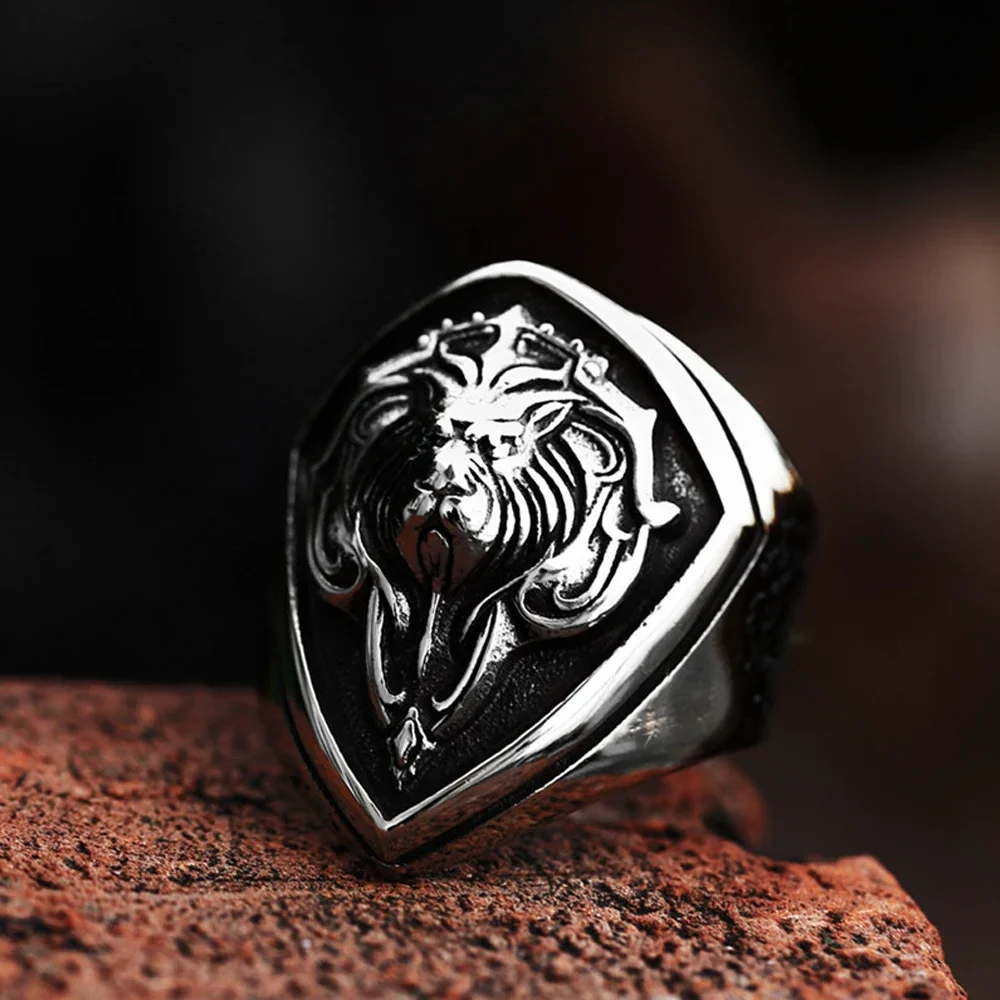 New Punk Stainless Steel Lion Head Ring for Men Boys Unique Hip Hop Biker Rings Fashion Amulet Jewelry Gift Wholesale