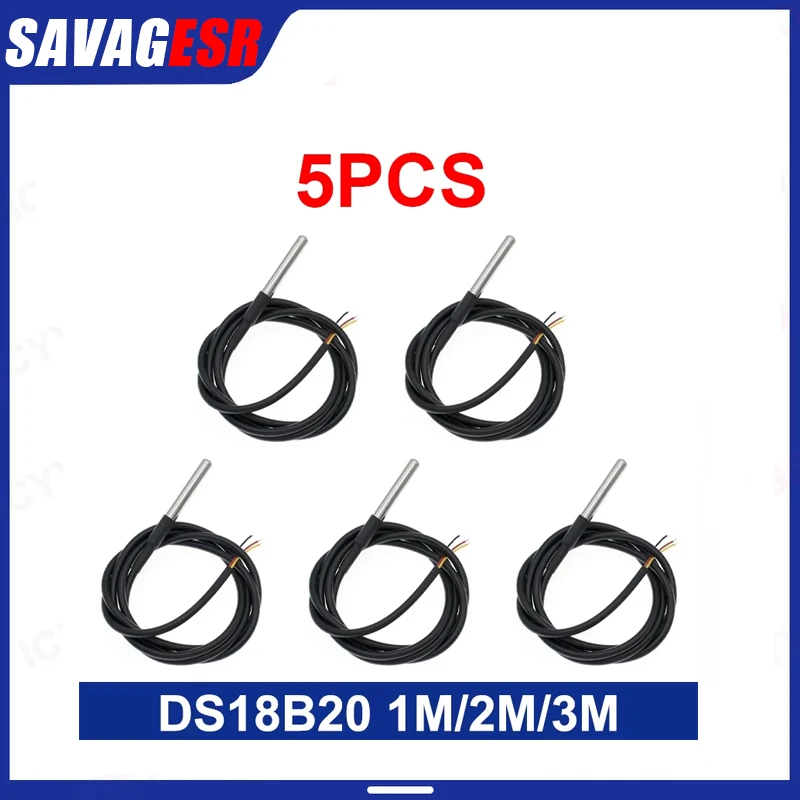 5pcs DS18b20 temperature probe temperature sensor 1M 2M 3M DS1820 Stainless steel package Waterproof 18B20 100cm/200cm/300cm