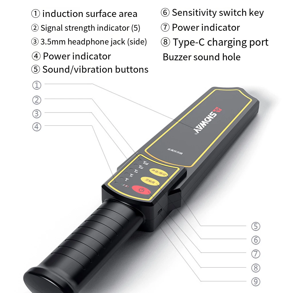 ABS 휴대용 보안 검사 기기 SW-752 대형 탐지 범위를 가진 휴대용 금속 탐지기
