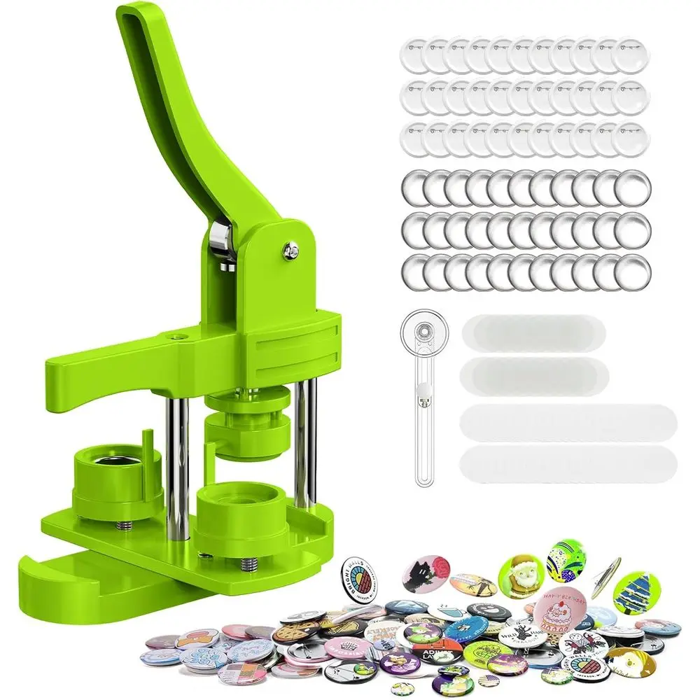 

32mm Button Maker Kit – 1.25 Inch Button Maker Pin Badge Prhine with 100PCS Supply Parts & Circle Cutter & Cutting Mat, Perect o
