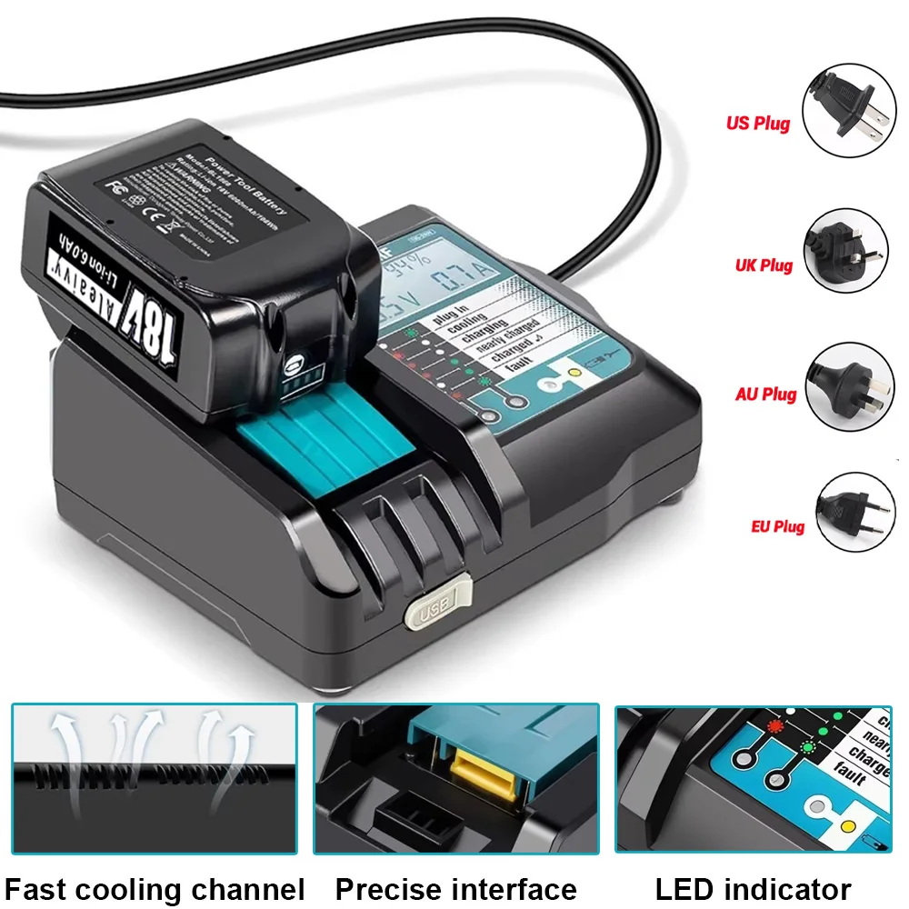 

DC18RF Li-ion Battery Charger 3.5A Charging Current for Makita 14.4V 18V BL1830 Bl1430 DC18RC DC18RA Power tool with USB