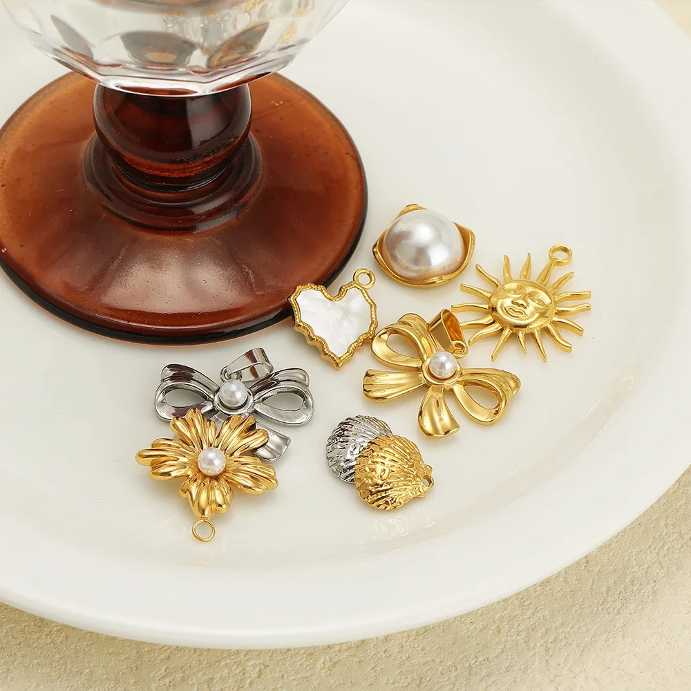 5pcs Stainless Steel Gold Bowknot Pendants Enamel Shell Charms DIY Jewelry Supplies Children Necklace Earrings Making Findings