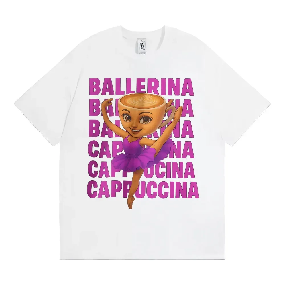 رائعتين وممتع القهوة راقصة الباليه كابتشينو تي شيرت عصري ولطيف خمر الكرتون تي شيرت للنساء فضفاضة وغير رسمية
