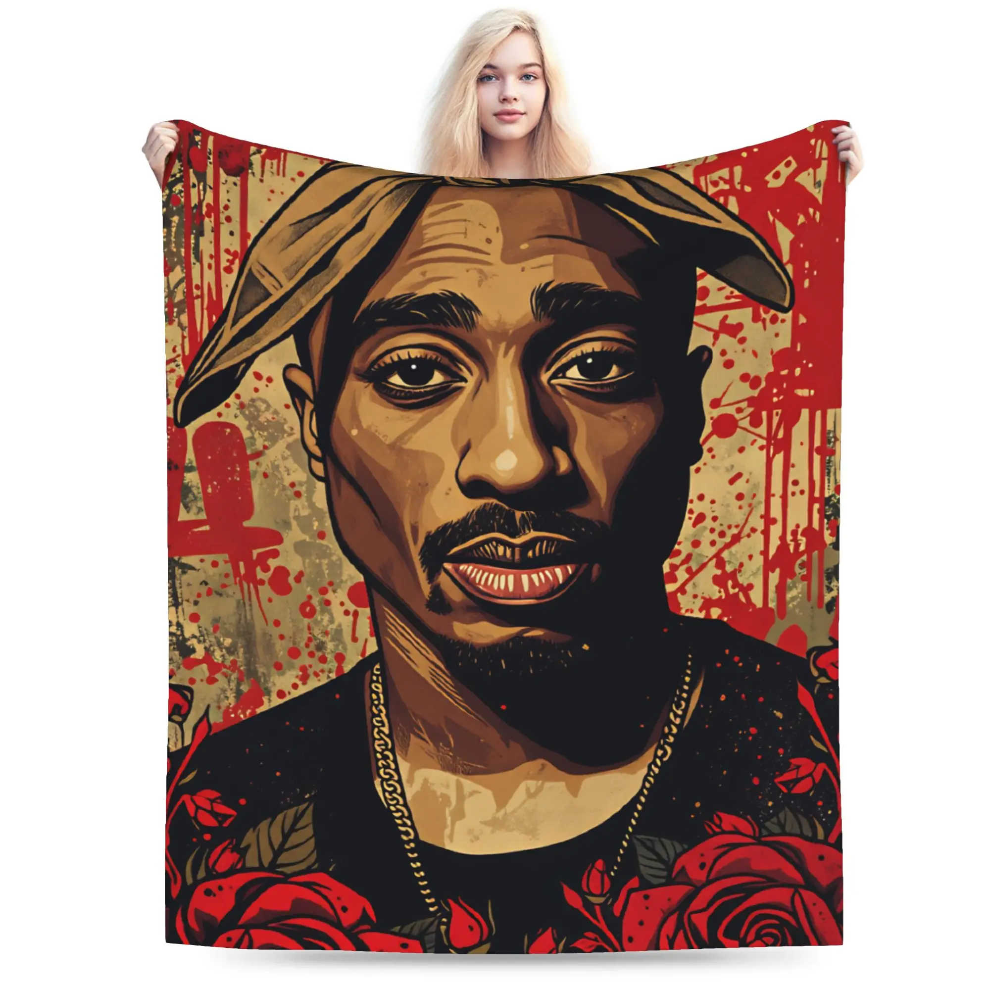 Rapper Tupacs Blankets  Super Warm Fashion Plush Throw Blanket For Girls Boys Bedroom Flannel Bedspread Bed Cover