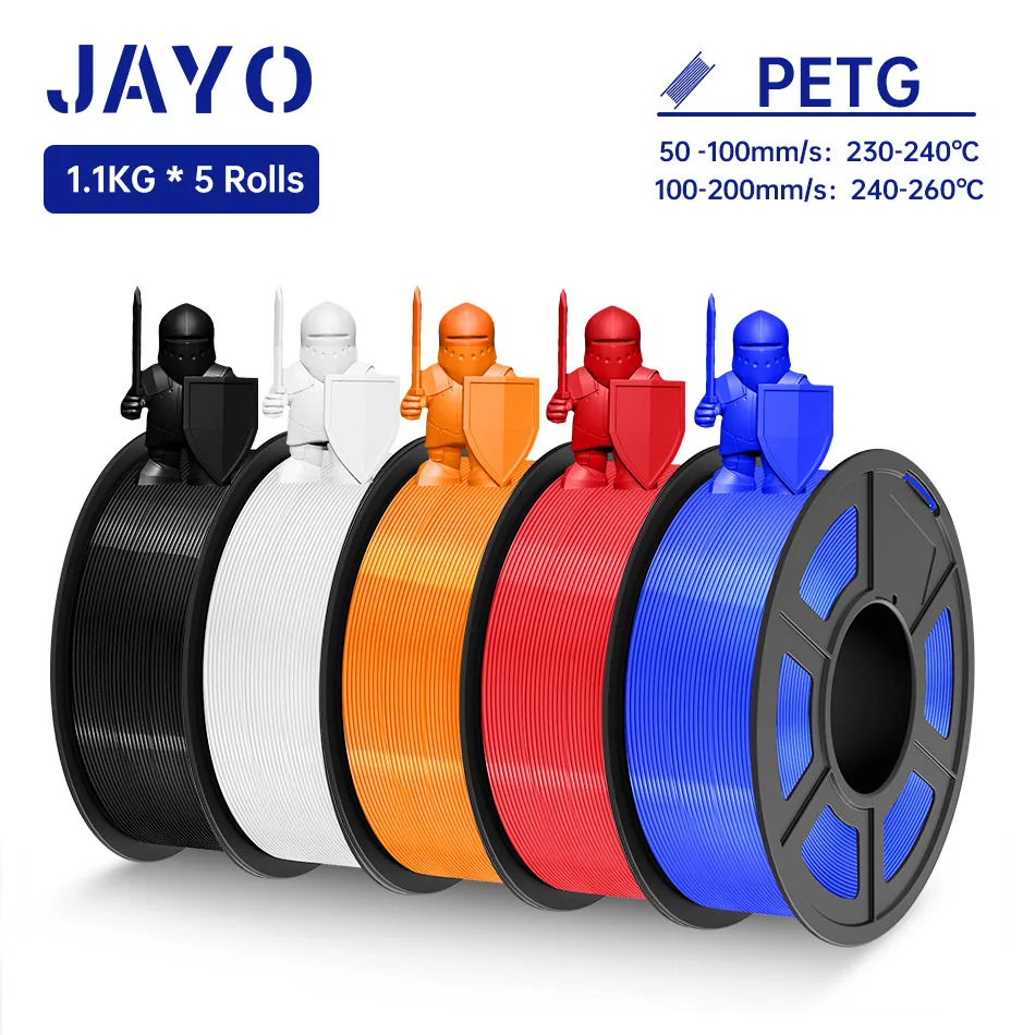 JAYO PETG filamen 1.75MM 5 gulungan 3D Printer PETG 100% tidak ada gelembung untuk FDM 3D bahan cetak 1.1KG/gulungan