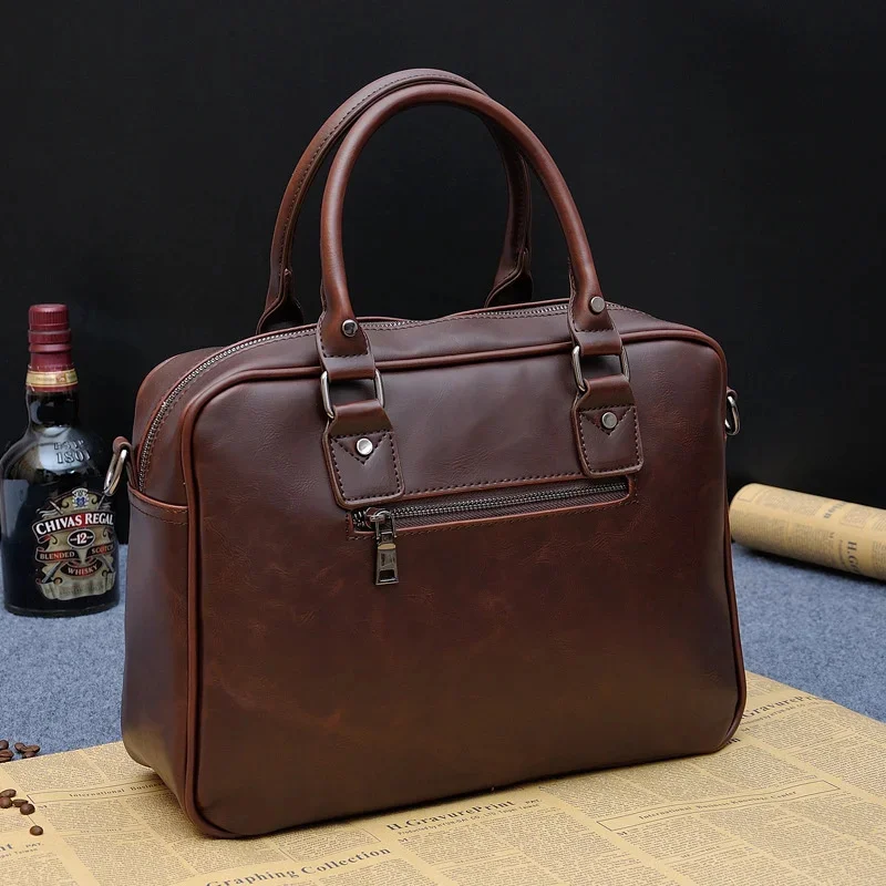 Vintage Large Capacity Briefcases Men Luxury PU Leather Handbag Document Business Male Crossbody Shoulder Office Laptop Bag