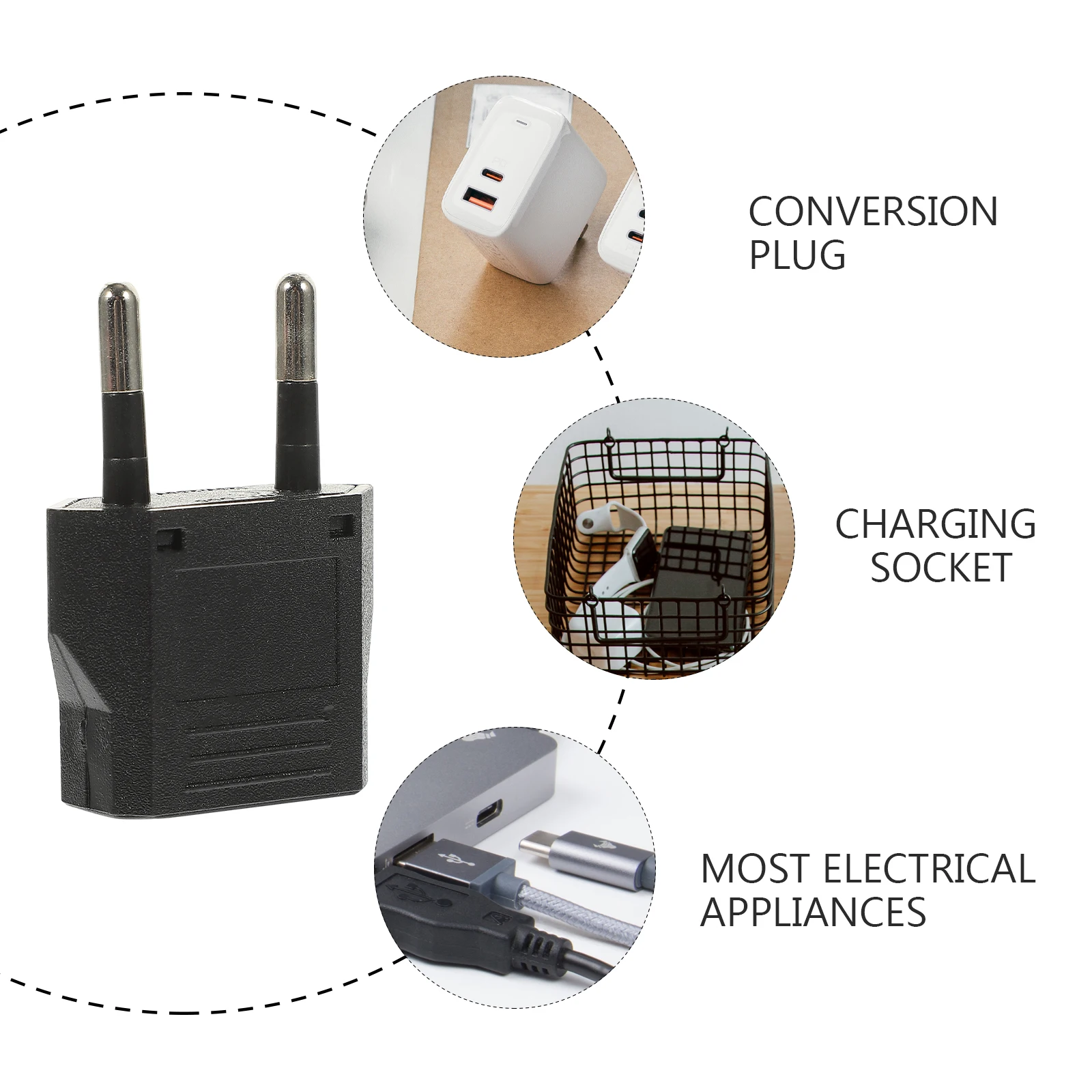 

EU Travel Adapter 6A EU to US Plug Converter Black European Wall Travel Supply Multi Functional Plug Adapter