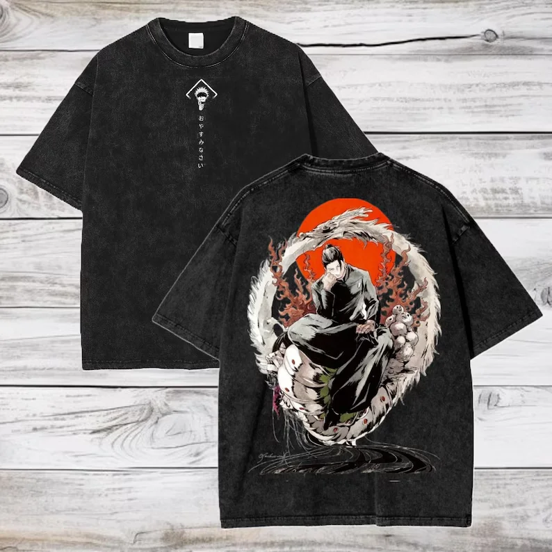 Vintage Washed Jujutsu Kaisen Suguru Geto Cursed Spirit Manipulation Double‑Sided Graphic  Unisex Oversized Anime  Short Sleeve