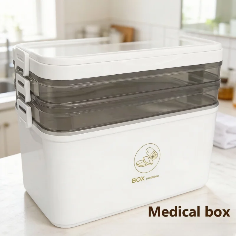 Large Capacity Portable Medicine Box, Home First Aid Medical Kit, Emergency Multi-Layer Drug Storage Case for Family
