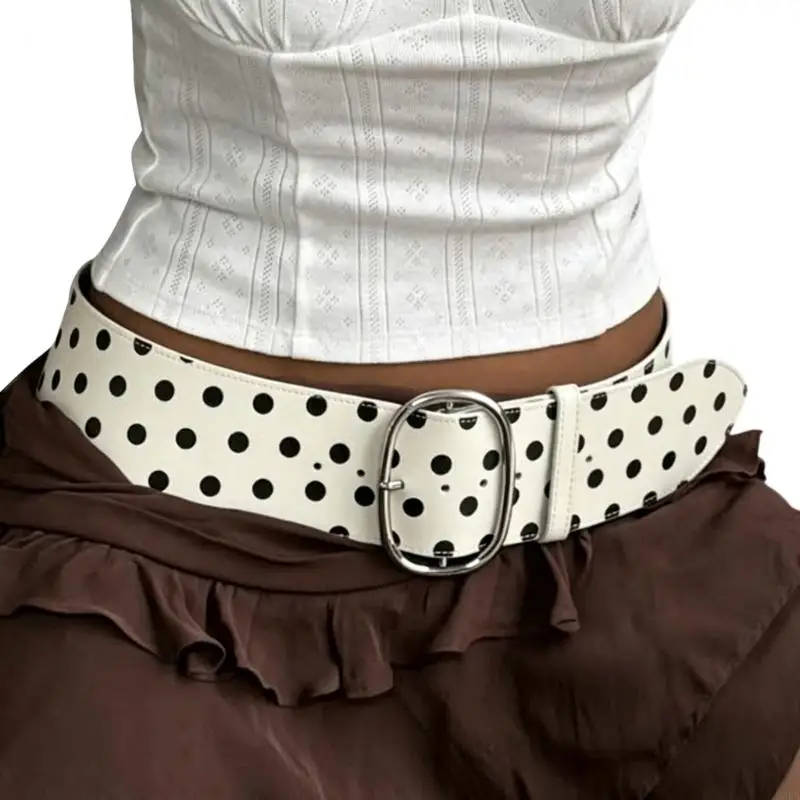 2026 New Wide Dress Belt with Dot Print, Adjustable Oval Closure and Soft Matte PU Finish for Skirts, Dresses and Daily Styling