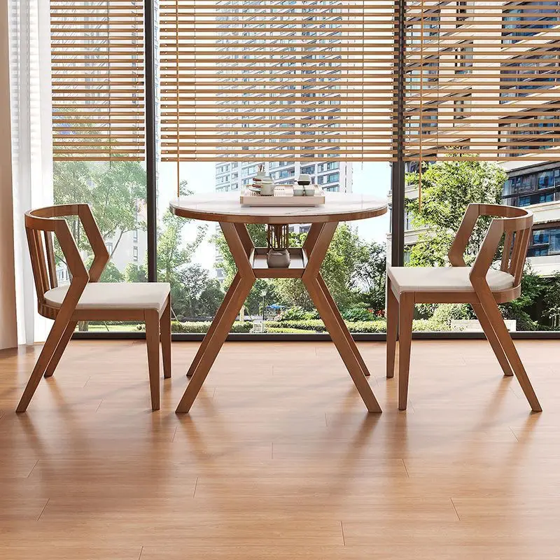 Balcony leisure table and chair three-piece set solid wood set tea one table two chairs combination round small