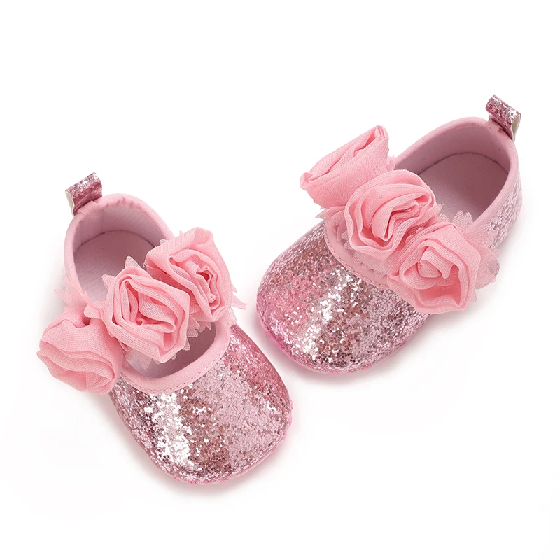 الربيع والخريف الزهور 0-12 شهرا طفل الأميرة أحذية الربيع بريق المضادة للانزلاق أحذية التعلم أحذية الأطفال لينة القاع #6