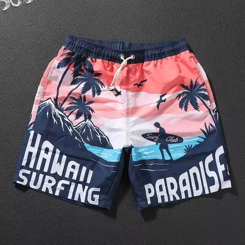 

3D Printing Rainbow Gradient Short Pants For Men Coconut Tree Pattern Swim Trunks Summer Quick Dry Oversized Casual Beach Shorts