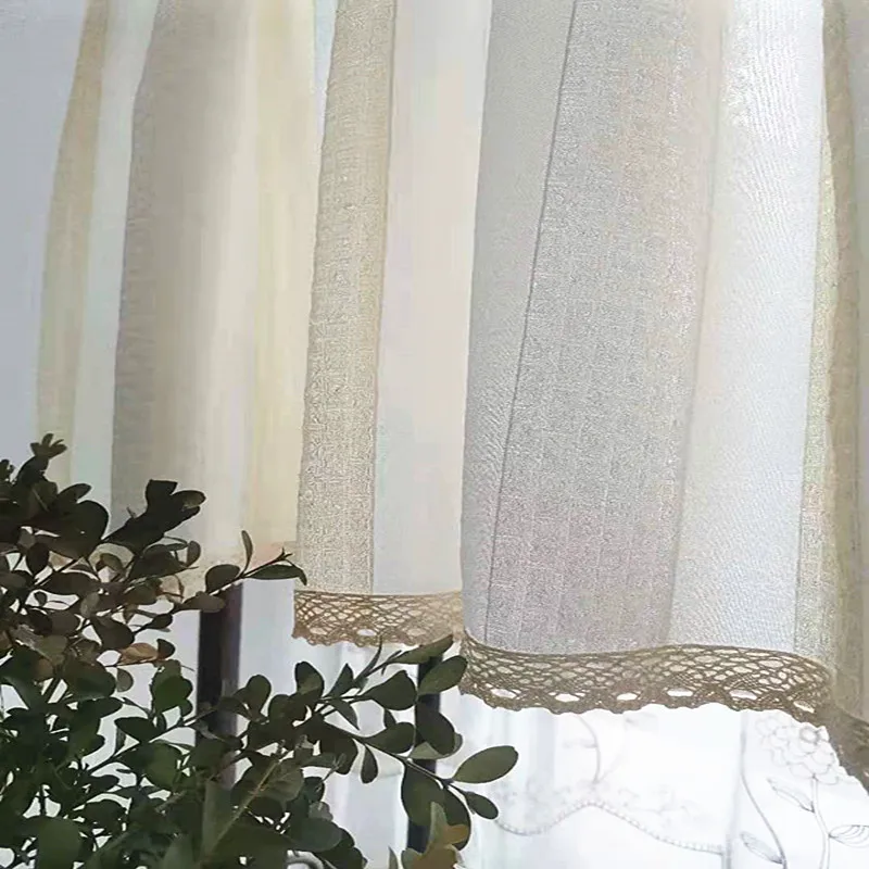 ستائر بيضاء مخططة من الدانتيل والفوال ستائر نافذة شبه شفافة لتصفية الضوء وستائر جيب قضيب الخصوصية لغرفة المعيشة وغرفة النوم