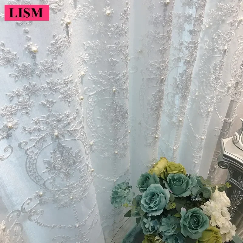 Nordic French Luxury Gauze Curtain Living Room Bedroom Balcony Bay Window Romantic Light Luxury Elegant Custom Embroidered Tulle