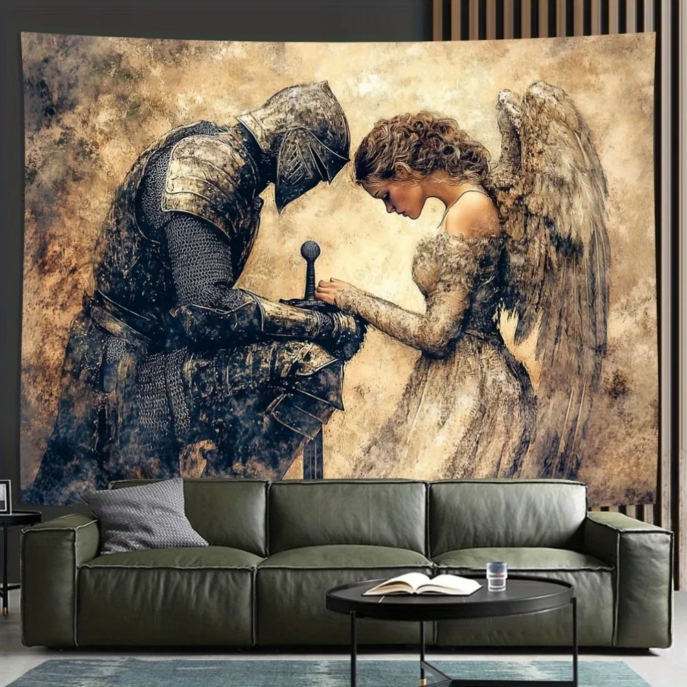 Knight Angel Oath Tapestry Vintage Medieval Romantic Wall Hanging Living Room Bedroom Homestay Decor