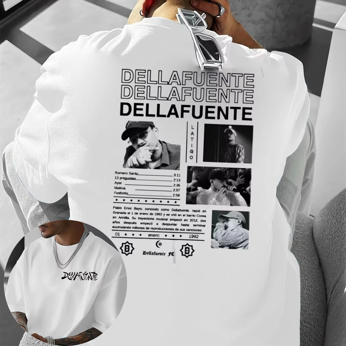 

Новый альбом репера Dellafuente, футболка для летнего тура 2024, мужская футболка в стиле Харадзюку, готический хип-хоп, панк, модный повседневный топ Y2k