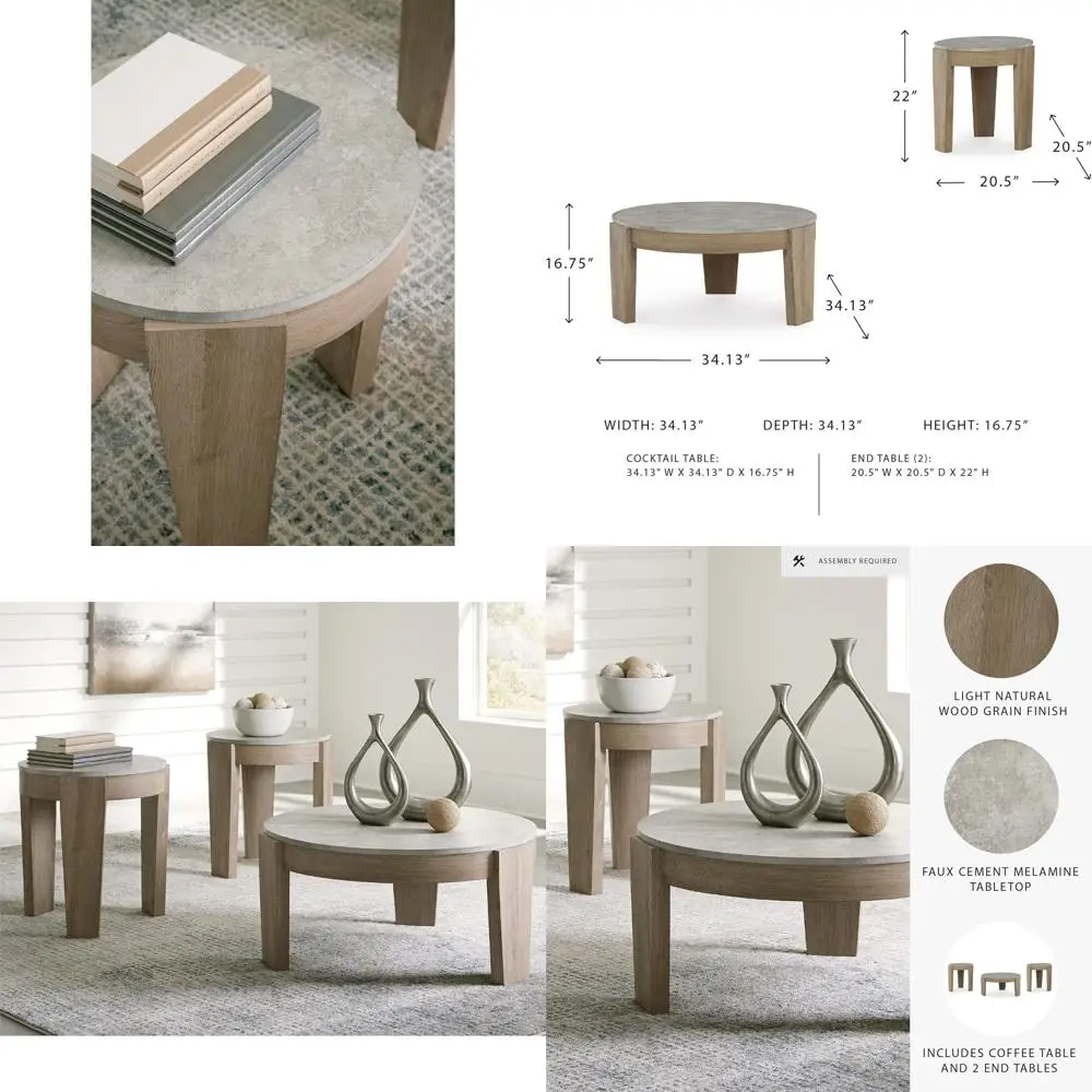

Casual 3-Piece Table Set with Cement Melamine Top, Light Brown and Light Gray