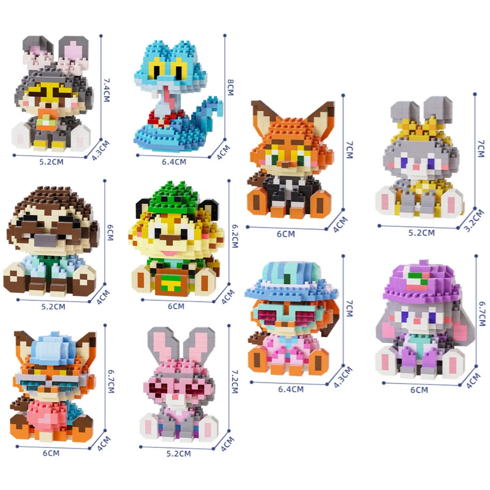 Zootopia Judy Hopps Nick Wilde boîte aveugle série Anime personnage ornement LEGO Micro-particules Figurines 3D jouets de construction cadeau
