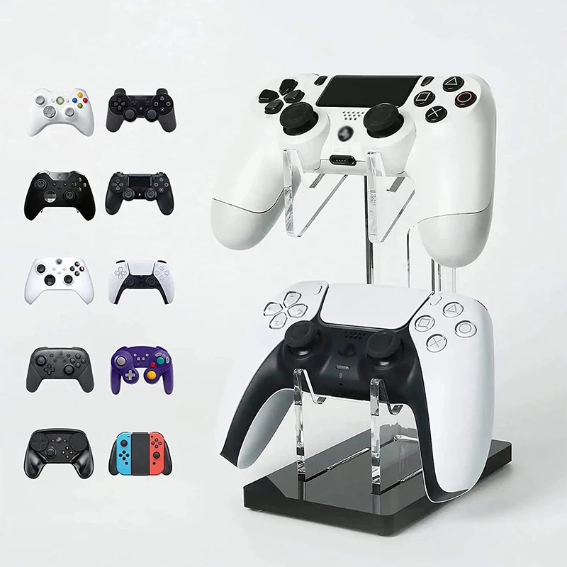 Aolion Universal Dual Controller Stand For PS5 PS4 Desk Controller Transparent Acrylic Holder Gamepad Joystick Mount For Xbox