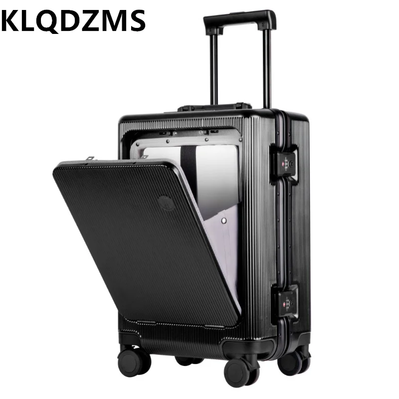 KLQDZMS-Mala de cabine com abertura frontal, Laptop Boarding Case, Interface de carregamento USB, Trolley Case, Alumínio Quadro Bagagem, 20 polegadas, 22 polegadas, 24 polegadas